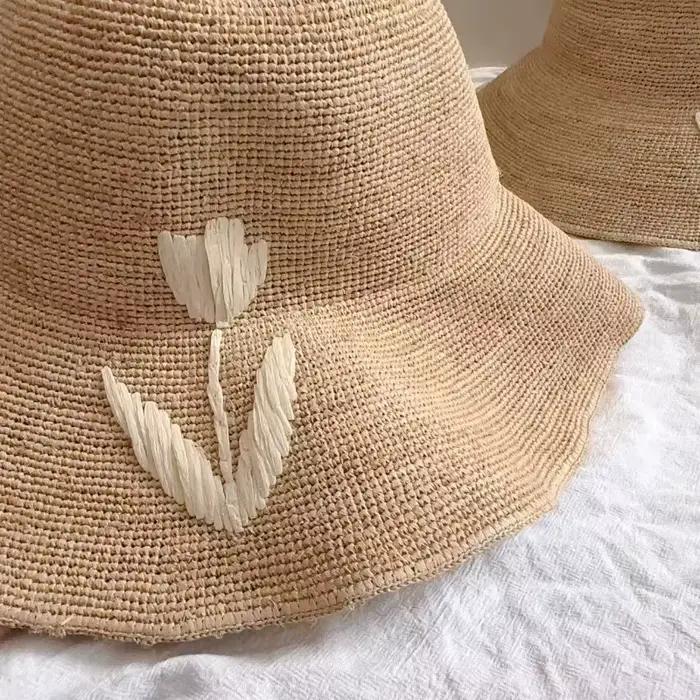 Nouveau Chapeau de Soleil en Raphia Naturel Tressé à la Main pour Femme 2026 – Protection Solaire UV Été