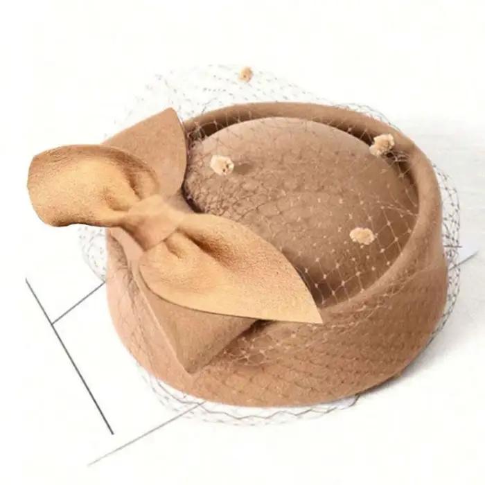 Chapeau à nœud en laine de Style britannique Vintage avec voile