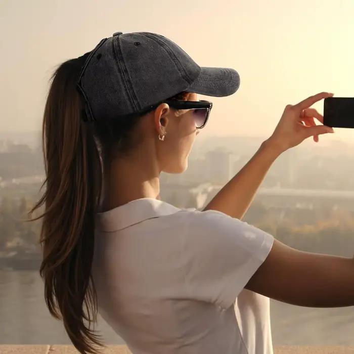 Casquettes pour queue de cheval pour femmes - Casquette de baseball effet vieilli avec trou