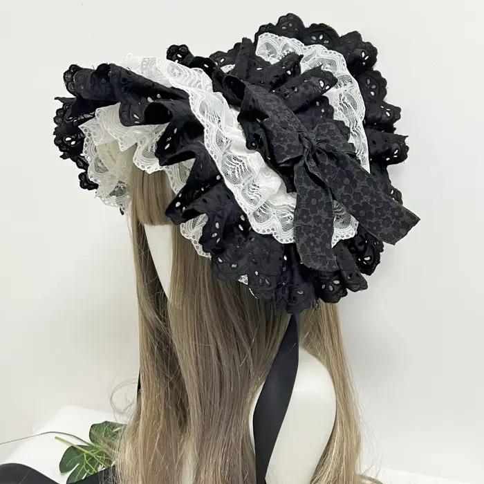 Lolita Han Yang chapeau de paille éclectique BNT dentelle fleur nœud papillon