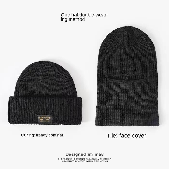 Bonnet cagoules Vintage noir chaud laine chapeaux hommes couvre-chef tricoté chapeau masque froid