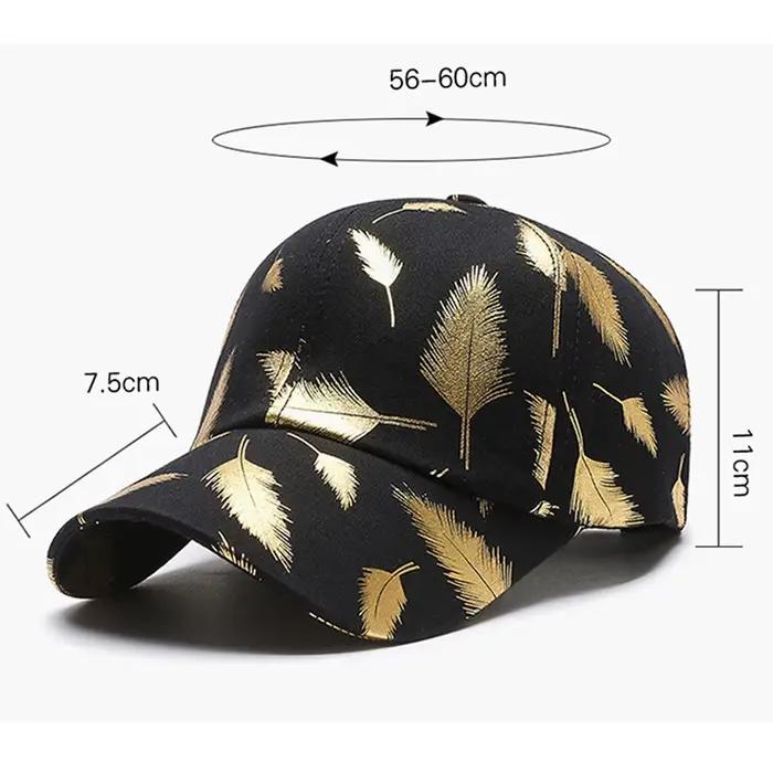 Casquette de baseball FS Brand noire à imprimé plumes dorées pour hommes et femmes
