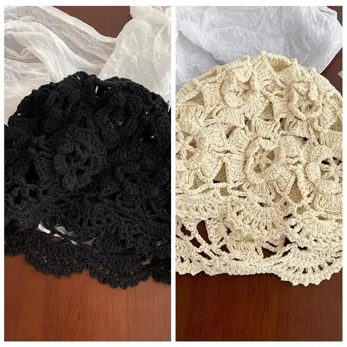 Bonnet tricoté style bohème avec fleur au crochet
