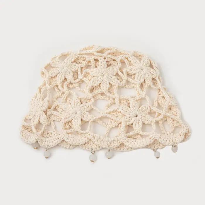 Bonnet tricoté ajouré style bohème pour femme