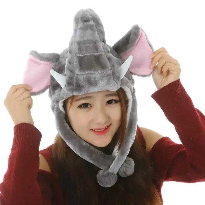 Chapeau à oreilles mobiles en peluche de dessin animé
