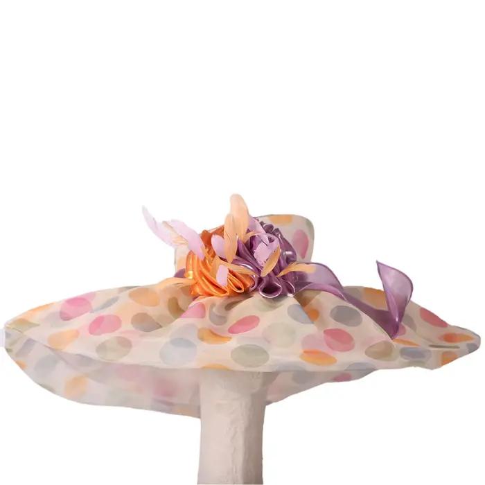 Chapeau de soleil en organza floral pour femme avec large bord