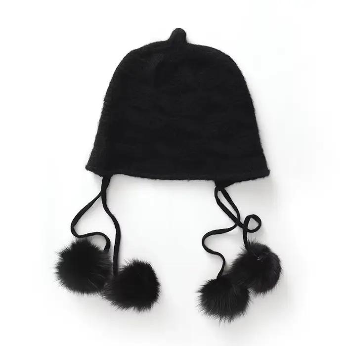 Chapeau tricoté avec pompon pour Protection des oreilles