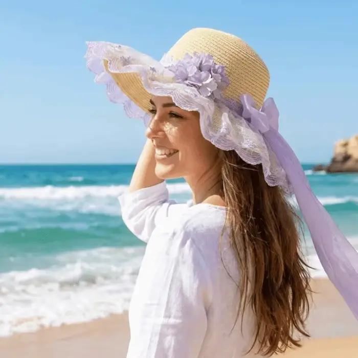 Chapeau de paille pour femme à motif floral