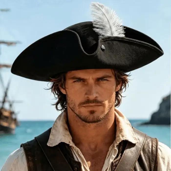 Chapeau de capitaine pirate décoré de plumes