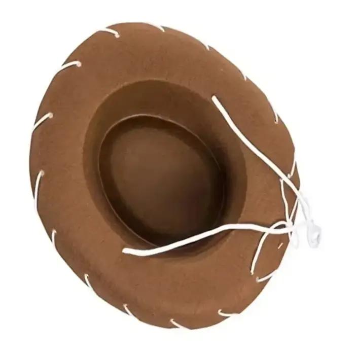 Chapeau de cowboy en feutre marron-rouge réglable
