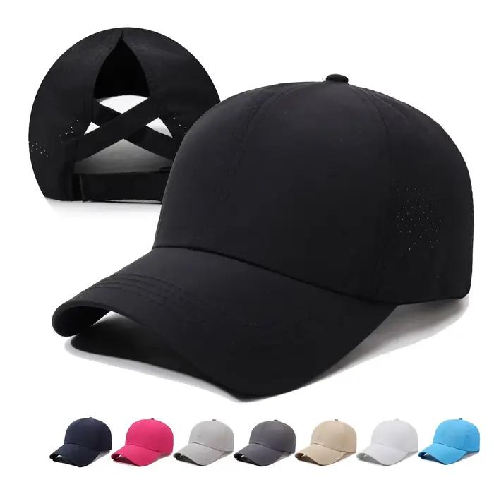 Casquette de baseball pour femmes avec protection solaire, queue de cheval croisée, maille rapide à sécher, léger et respirant, pour activités extérieures et occasions estivales