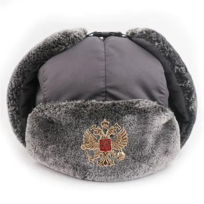 Chapeau d'hiver pour homme avec badge soviétique fausse fourrure résistant à l'eau et au vent pour usage extérieur hiver été printemps automne