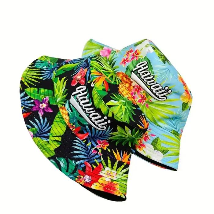 Chapeau de seau Bocca Hawaii Style brodé de lettres et motifs floraux pour hommes et femmes occasions extérieures randonnées plage voyages en plein air