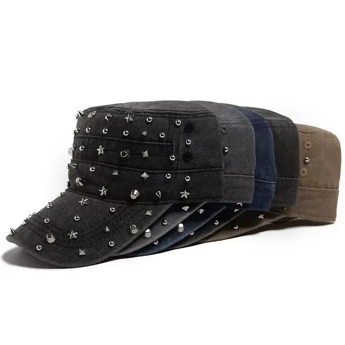 Chapeau plat rétro Punk Rock Hip Hop Casquette de Baseball Y2K Visière Camionneur Casquette Militaire réglable pour femmes et hommes occasions extérieures toute l'année