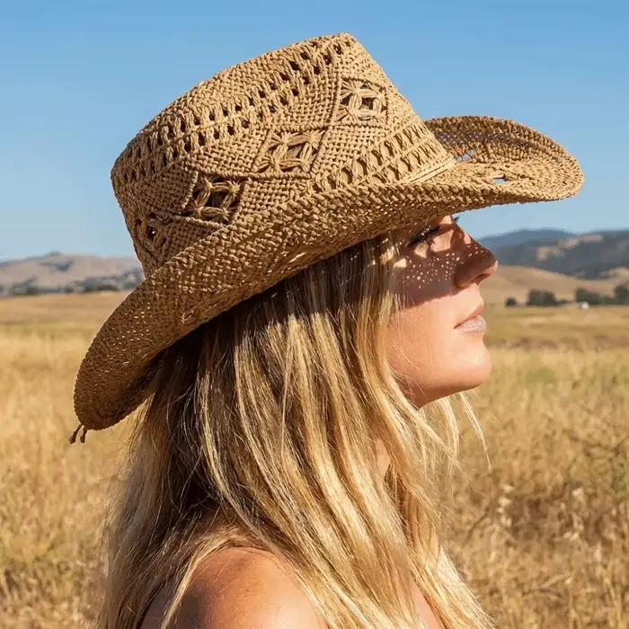 Chapeau de paille bohème unisexe ajouré, style vintage, avec décoration coquillage, chapeau de plage à large bord, pliable, chapeau de soleil, chapeau de cowboy, pour fête