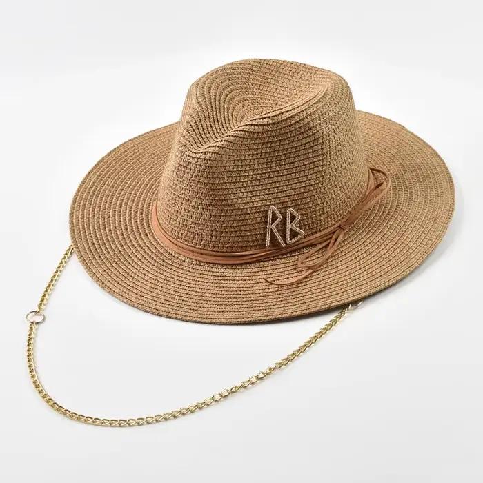 Chapeaux de paille avec lettres RB en métal à la mode pour femmes et hommes