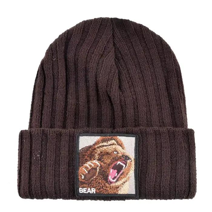 Bonnets tricotés ours brodés pour hommes et femmes