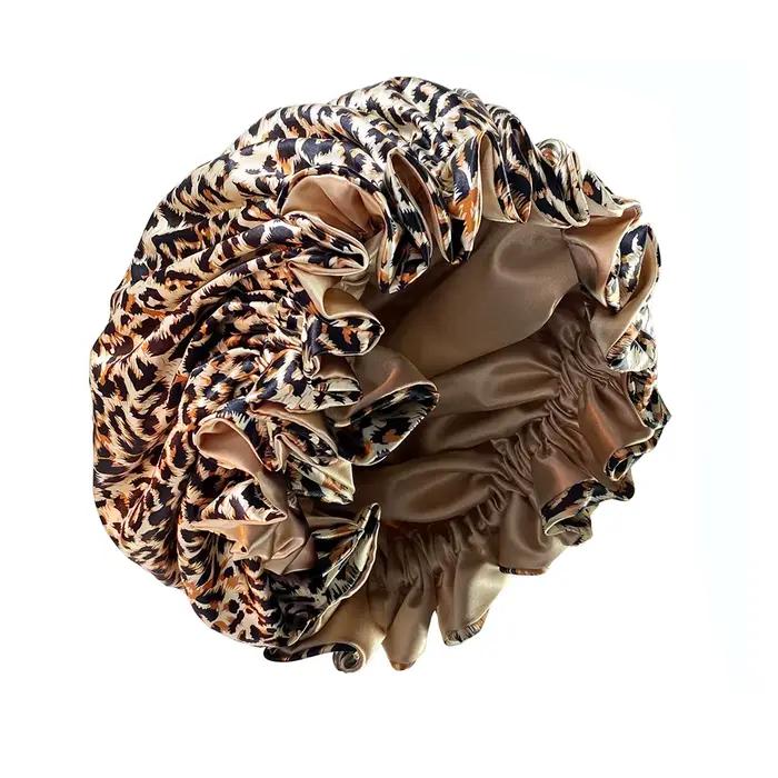 Bonnet soyeux Double couche imprimé léopard