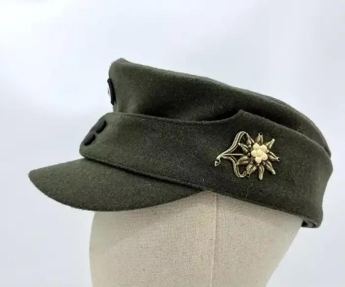 Chapeau allemand casquette d'hiver montagne vert officier vintage