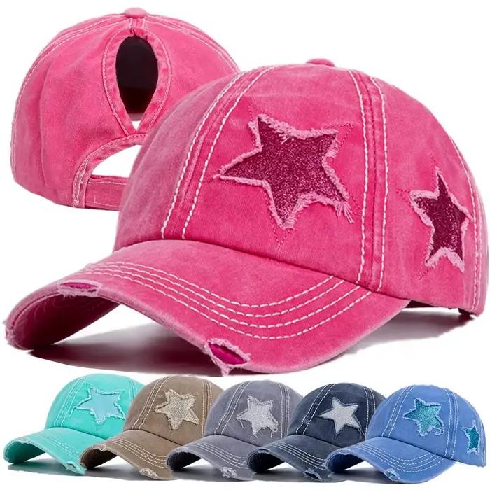 Casquette de baseball réglable pour femmes avec trou pour queue de cheval