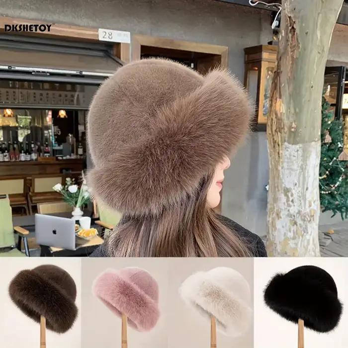 Bonnet en fourrure épaisse pour femme