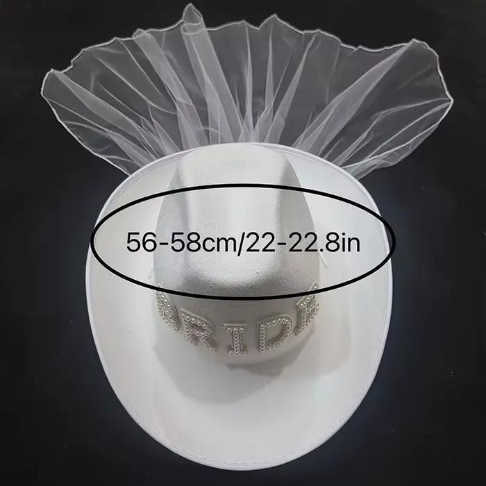 1 chapeau de cowboy blanc en fil de laine pour mariée