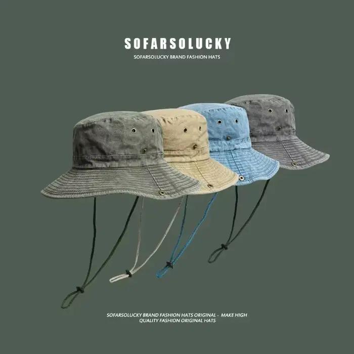Chapeaux seau de randonnée Cowboy bleu avec ficelle pour hommes et femmes