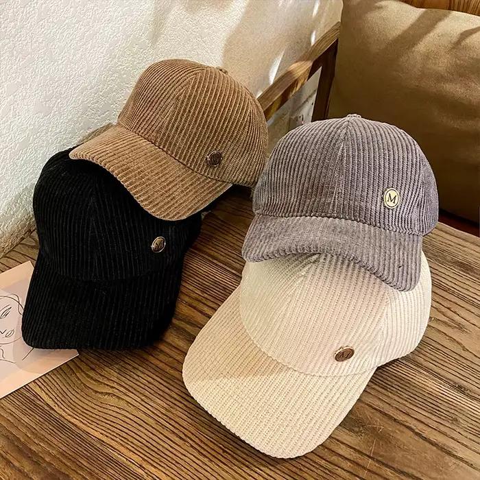 Casquette de Baseball femmes automne hiver couleur unie à la mode velours côtelé coréen réglable Snapback chapeaux