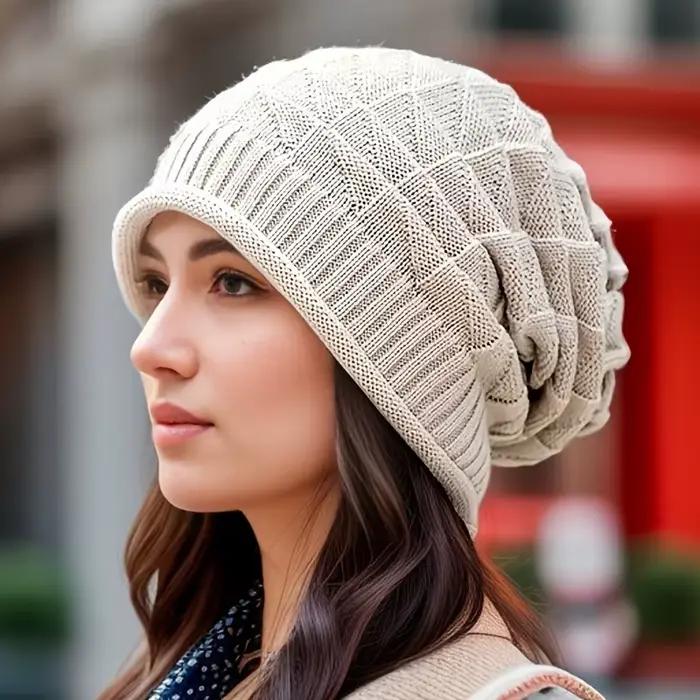 Bonnet Epais Et Ample Pour Femme Avec Chauffe-Oreilles Elastiques Leger Et Mode Pour L'Automne Occasions Speciales Douceur Polyester Sport Tricoté