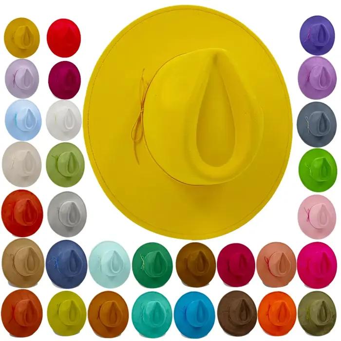 Chapeau haut-de-forme en daim à bord plat rond de 9.5cm pour femmes et hommes