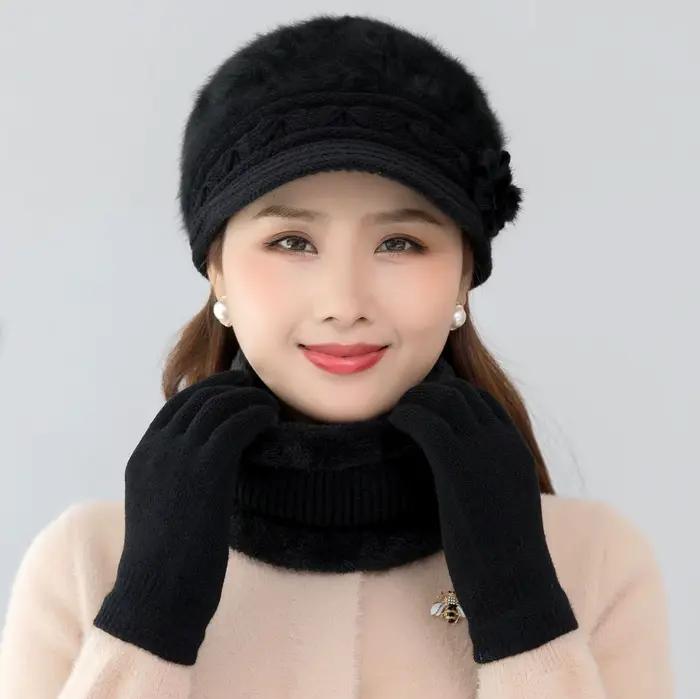 Femmes hiver chapeau garder au chaud casquette ajouter de la fourrure doublé