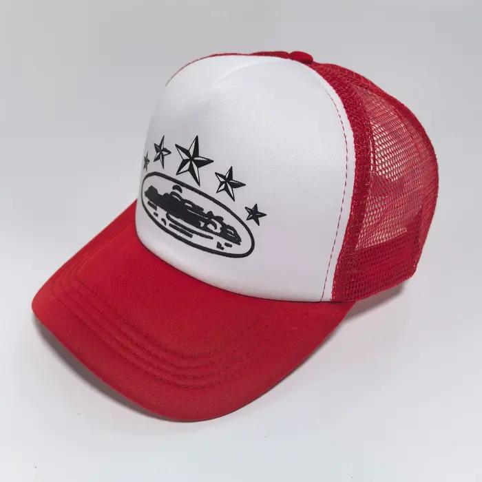 Casquette de baseball en maille bicolore brodée style course automobile étoilée