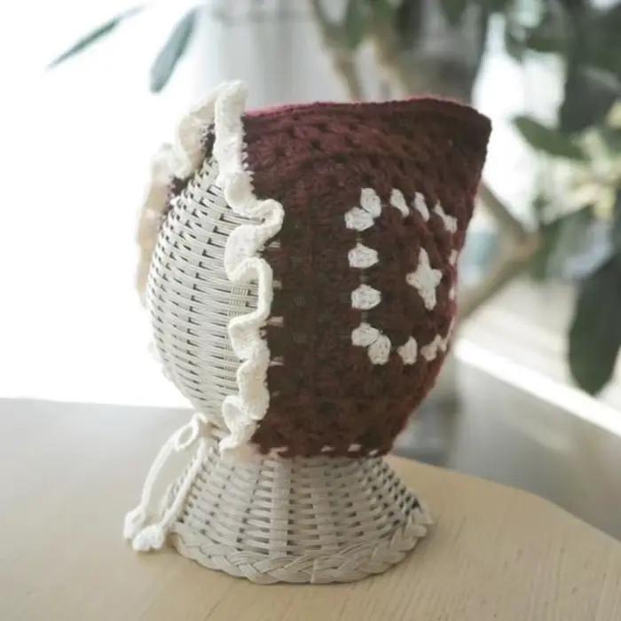 Mignon chapeau en dentelle au crochet princesse bébé bonnets casquette sangle réglable attaché Bonnet chaud élégant chapeaux
