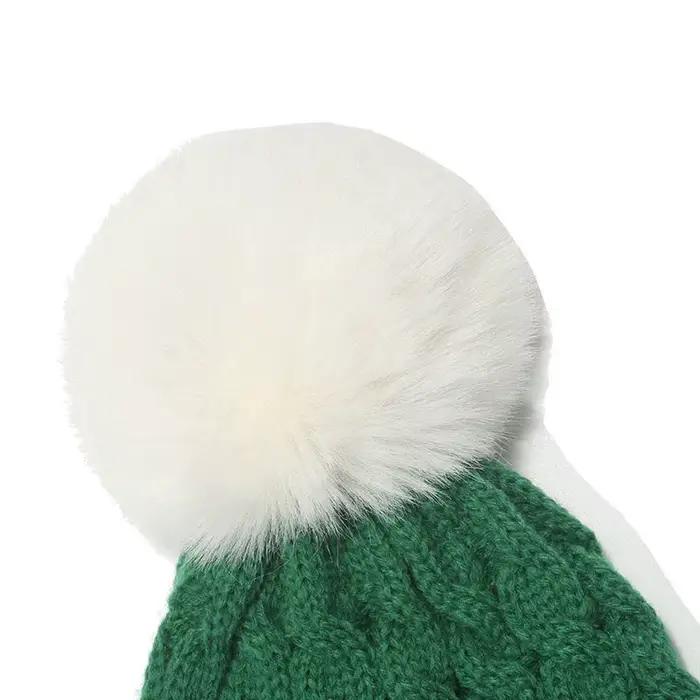 Chapeau tricoté unisexe avec pompons en Patchwork rouge et vert