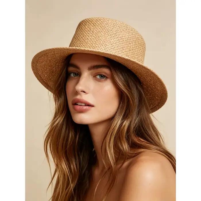 Chapeaux unisexes DIY en raphia pur beige à large bord pour femmes et hommes