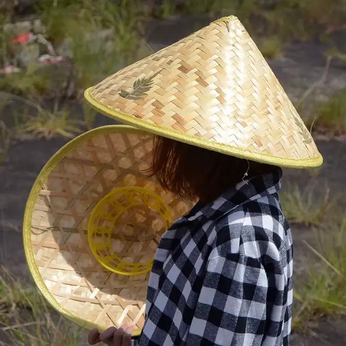 Chapeau de pêcheur chinois rétro en rotin de bambou
