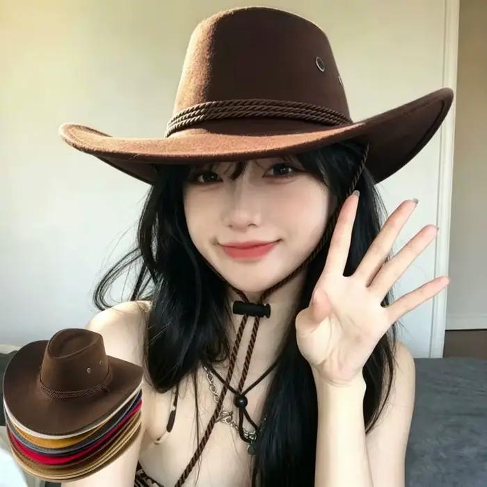 1PC Chapeau de cowboy western en feutre marron