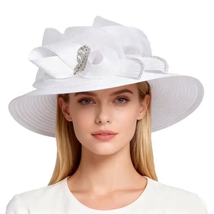 Chapeau de cérémonie pour femme - Chapeau melon à large bord avec nœud