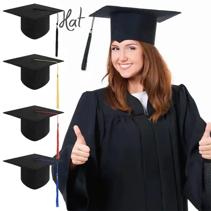 Casquette de Célébrité avec Glands pour Adultes Chapeau de Graduation Universitaire Fournitures de Fête de Félicitations Noir Occasions Spéciales