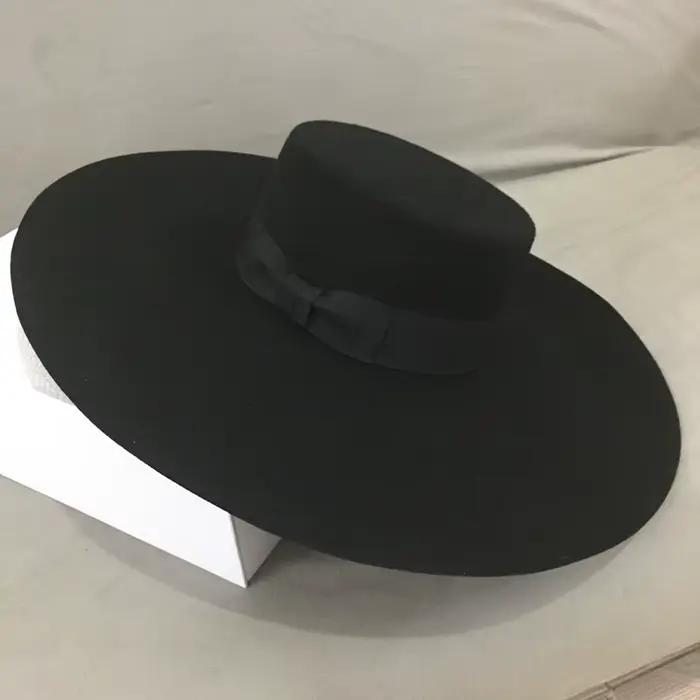 Nouveau Style rétro grand chaud à large bord laine Fedora chapeau noir feutre