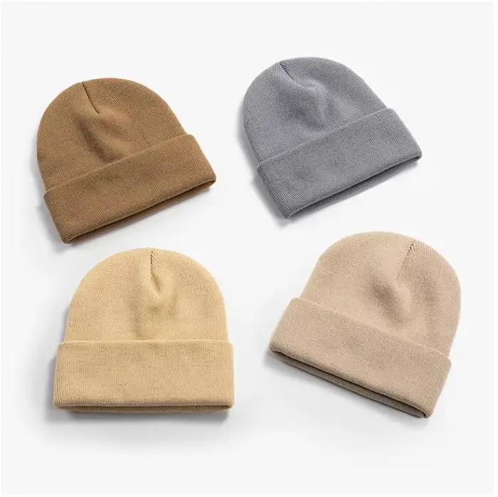 Noir blanc bleu Beige rose rouge vert tricot chapeau pour garçons filles automne hiver chaud Skullies Beanie adulte enfants chapeaux et casquettes
