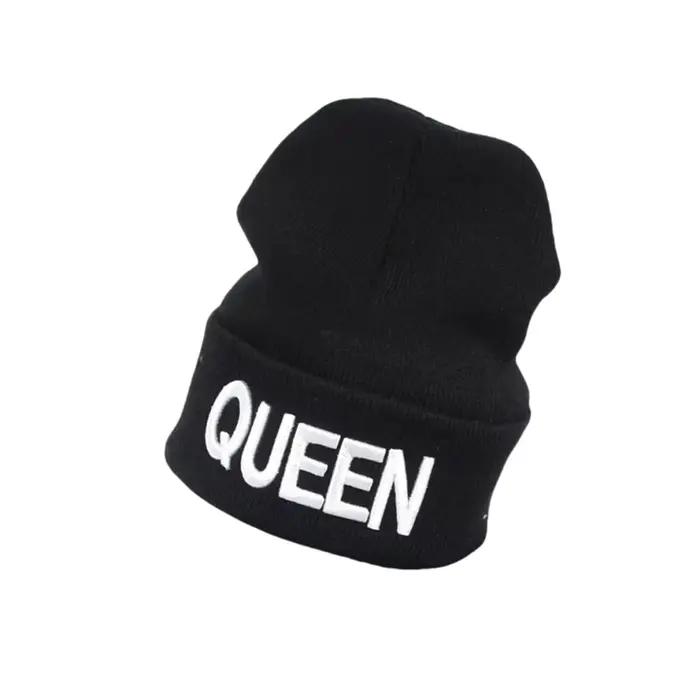 Nouveau Style roi Stretch tricot chapeau reine broderie hommes et femmes Couples automne hiver chaleur bonnets Skullies Skullcap Gorras