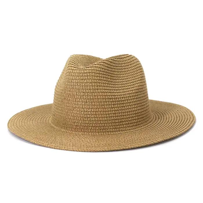 Chapeaux de paille anderCowboy pour hommes et femmes, Sombrero à large bord, chapeau de jazz solide, casquette de soleil de plage de voyage, été