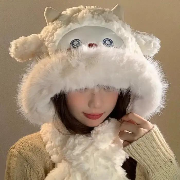 Mignon chaud petit mouton en peluche chapeau dessin animé épaissi oreille Protection