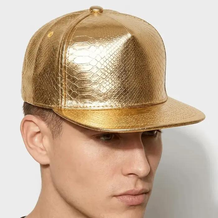 Casquette de baseball ajustable en cuir PU à visière plate