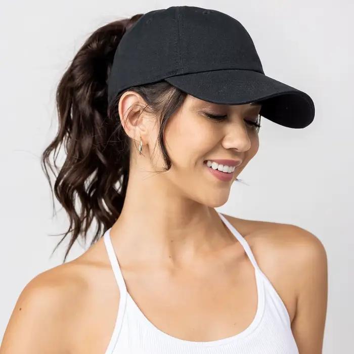 Casquette de baseball queue de cheval haute pour femmes style sportif coton uni réglable extérieure tout l'année