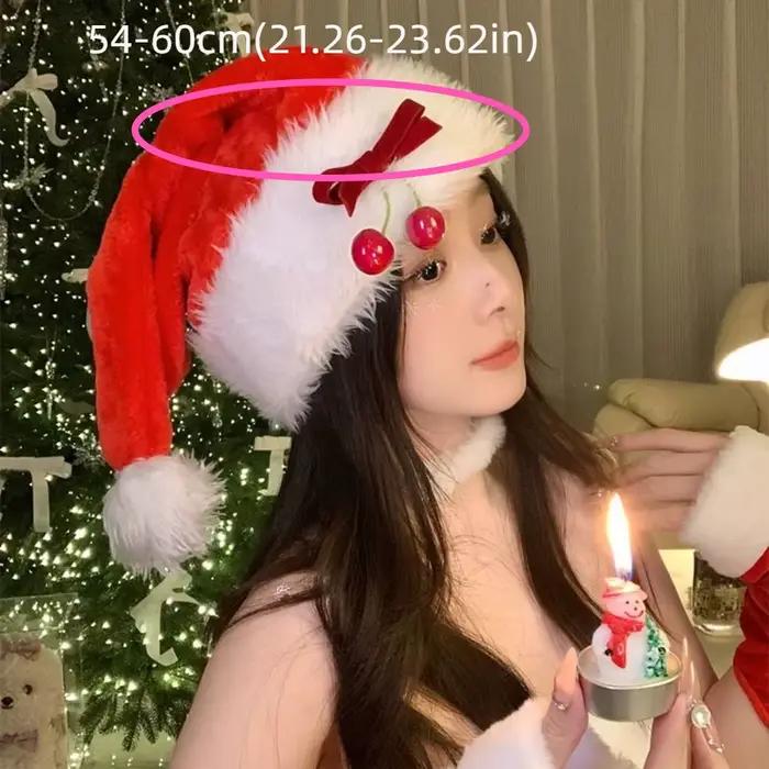 Chapeau de noël en peluche cerise