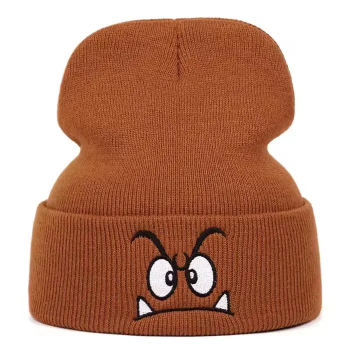 Bonnet tricoté brodé en acrylique pour homme et femme, design agressif, idéal pour activités sportives extérieures automne hiver