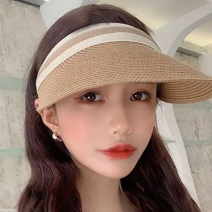 Chapeau de paille femme d'été en raphia à rayures