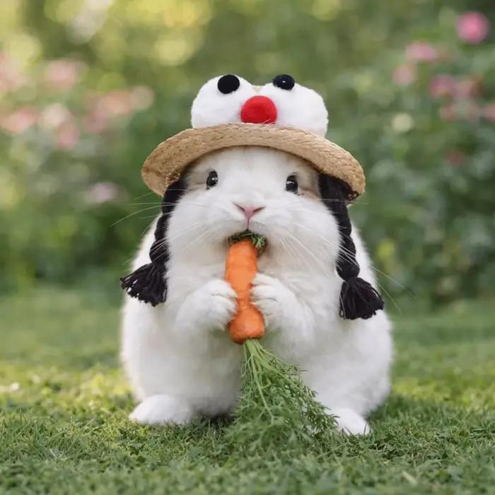 Chapeau de paille créatif réglable pour hamster avec sangle élastique et yeux en peluche